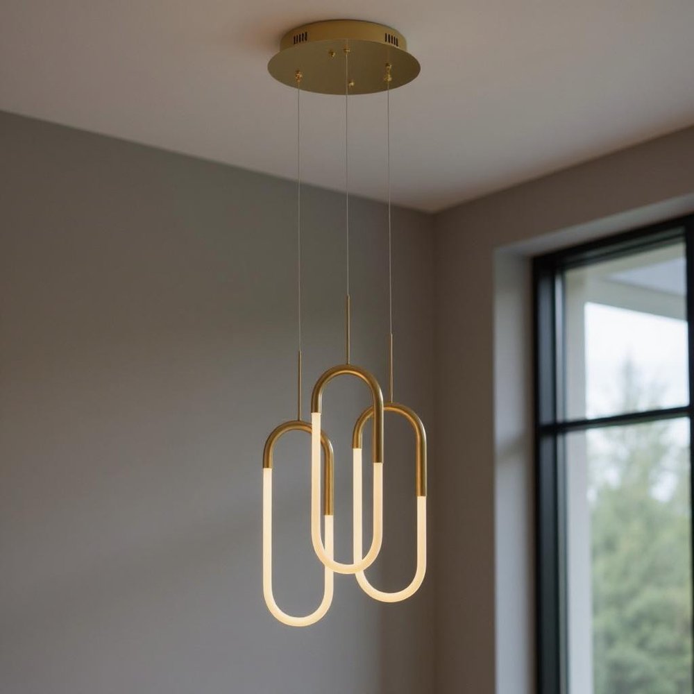 Gold Three Light Metal LED Dimmable Smart Enabled Chandelier HomeRoots