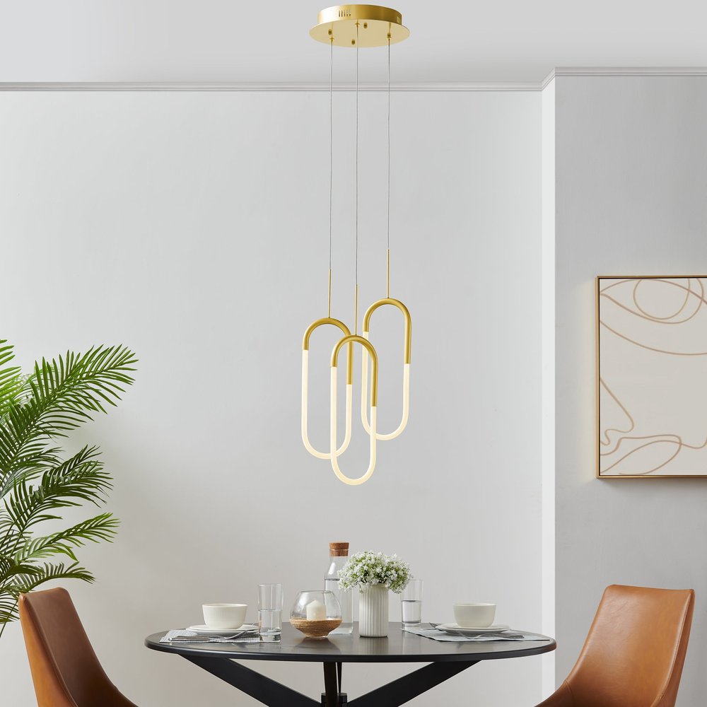 Gold Three Light Metal LED Dimmable Smart Enabled Chandelier HomeRoots