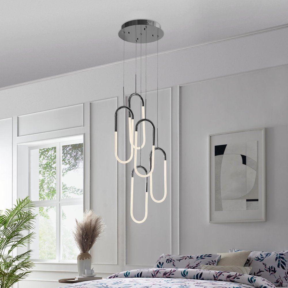 Silver Five Light Metal LED Dimmable Smart Enabled Chandelier HomeRoots