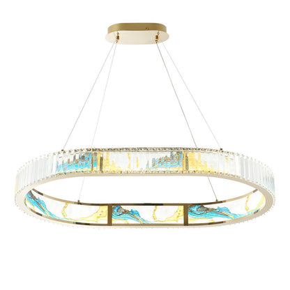 Gold Clear And Blue Geometric Crystal LED Chandelier HomeRoots