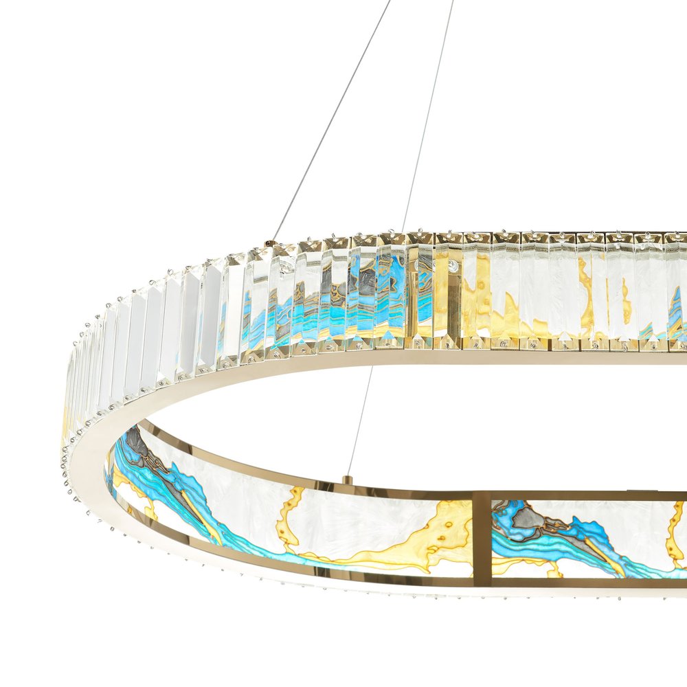 Gold Clear And Blue Geometric Crystal LED Chandelier HomeRoots