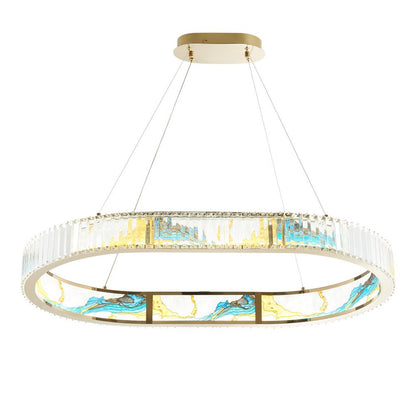 Gold Clear And Blue Geometric Crystal LED Chandelier HomeRoots
