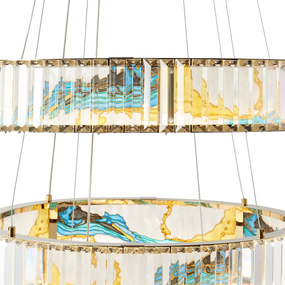 Gold Clear And Blue Geometric Three Light Crystal LED Chandelier HomeRoots