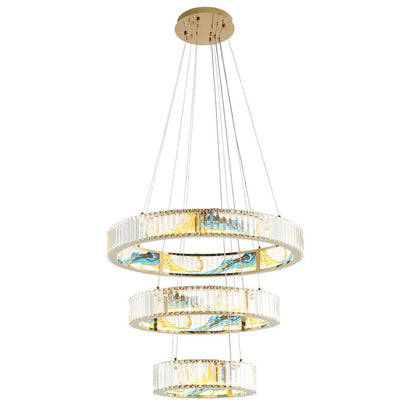 Gold Clear And Blue Geometric Three Light Crystal LED Chandelier HomeRoots
