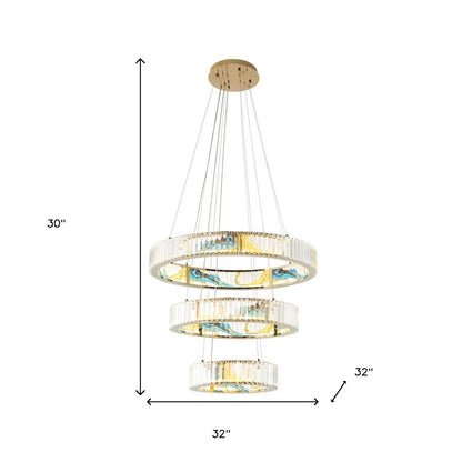 Gold Clear And Blue Geometric Three Light Crystal LED Chandelier HomeRoots