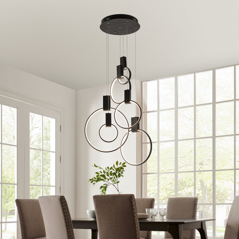 Black Geometric Six Light Metal LED Dimmable Chandelier HomeRoots