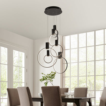Black Geometric Six Light Metal LED Dimmable Chandelier HomeRoots