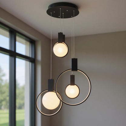 Black Geometric Six Light Metal LED Dimmable Chandelier HomeRoots