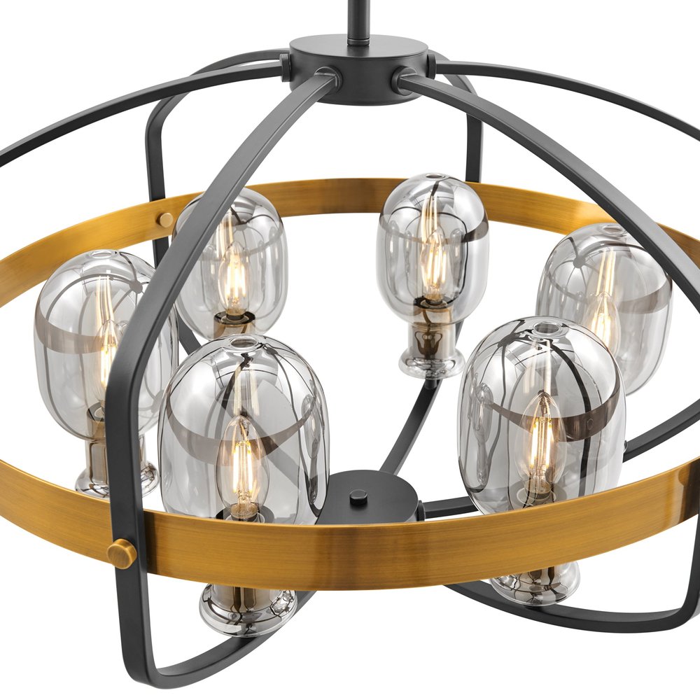 Black Gold And Clear Eight Light Transparent Metal Edison Bulb Dimmable Chandelier With Black And Gold Shades HomeRoots