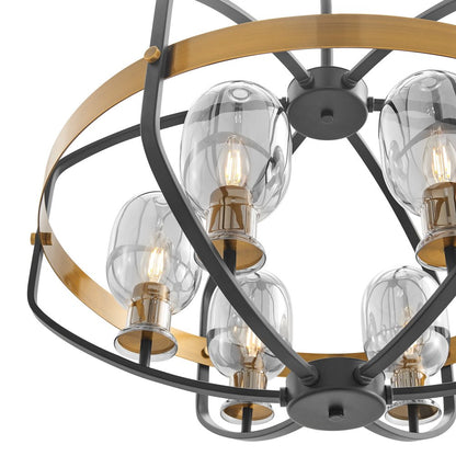 Black Gold And Clear Eight Light Transparent Metal Edison Bulb Dimmable Chandelier With Black And Gold Shades HomeRoots
