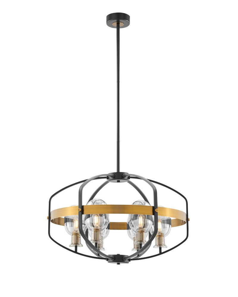Black Gold And Clear Eight Light Transparent Metal Edison Bulb Dimmable Chandelier With Black And Gold Shades HomeRoots