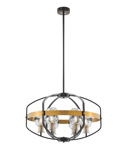 Black Gold And Clear Eight Light Transparent Metal Edison Bulb Dimmable Chandelier With Black And Gold Shades HomeRoots