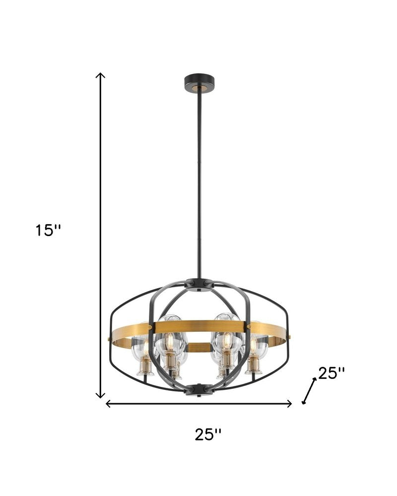 Black Gold And Clear Eight Light Transparent Metal Edison Bulb Dimmable Chandelier With Black And Gold Shades HomeRoots