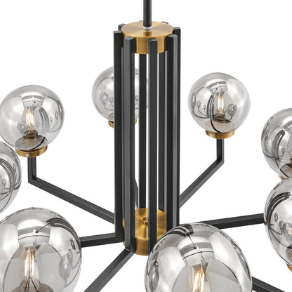 Black Gold And Clear Eight Light Transparent Metal Edison Bulb Dimmable Chandelier With Black And Gold Shades HomeRoots