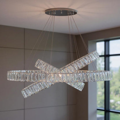 Silver And Clear Three Light Crystal LED Dimmable Chandelier HomeRoots