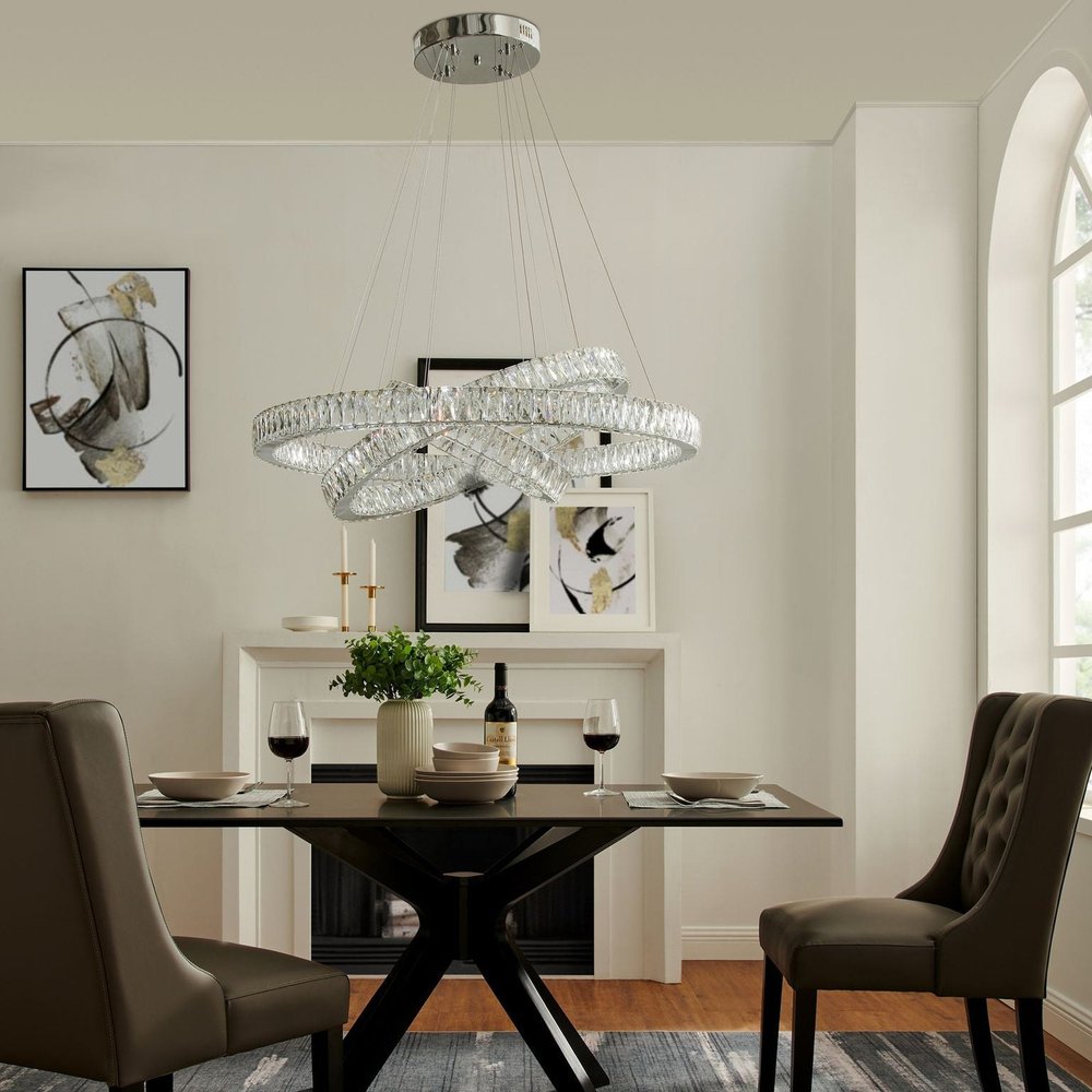 Silver And Clear Three Light Crystal LED Dimmable Chandelier HomeRoots
