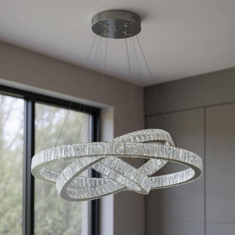Silver And Clear Three Light Crystal LED Dimmable Chandelier HomeRoots