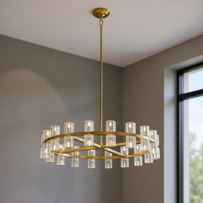 Gold And Clear Wagon Wheel Multi Light Metal Chandelier With Clear Shades HomeRoots