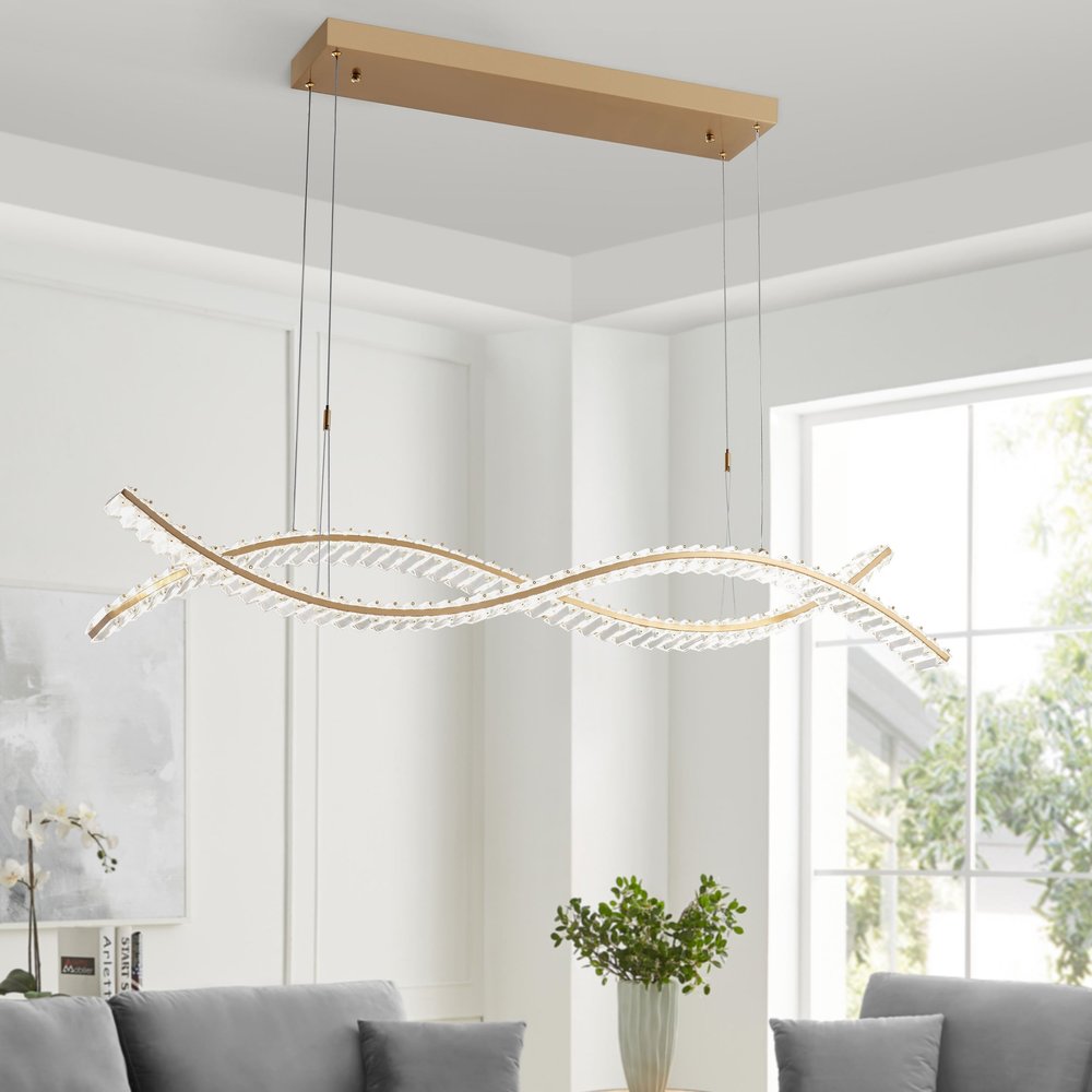 Gold And Clear Two Light Crystal LED Chandelier HomeRoots