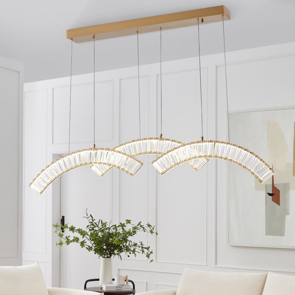 Gold And Clear Three Light Crystal LED Chandelier HomeRoots