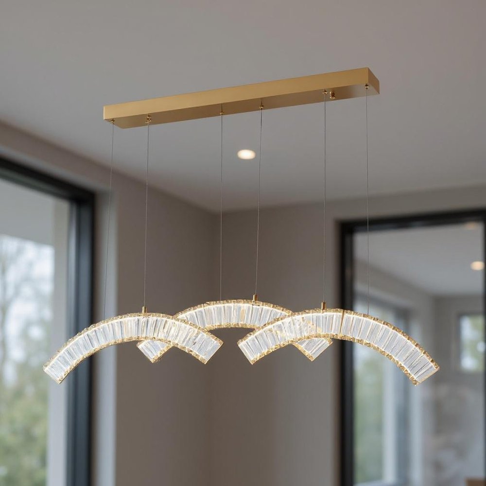 Gold And Clear Three Light Crystal LED Chandelier HomeRoots