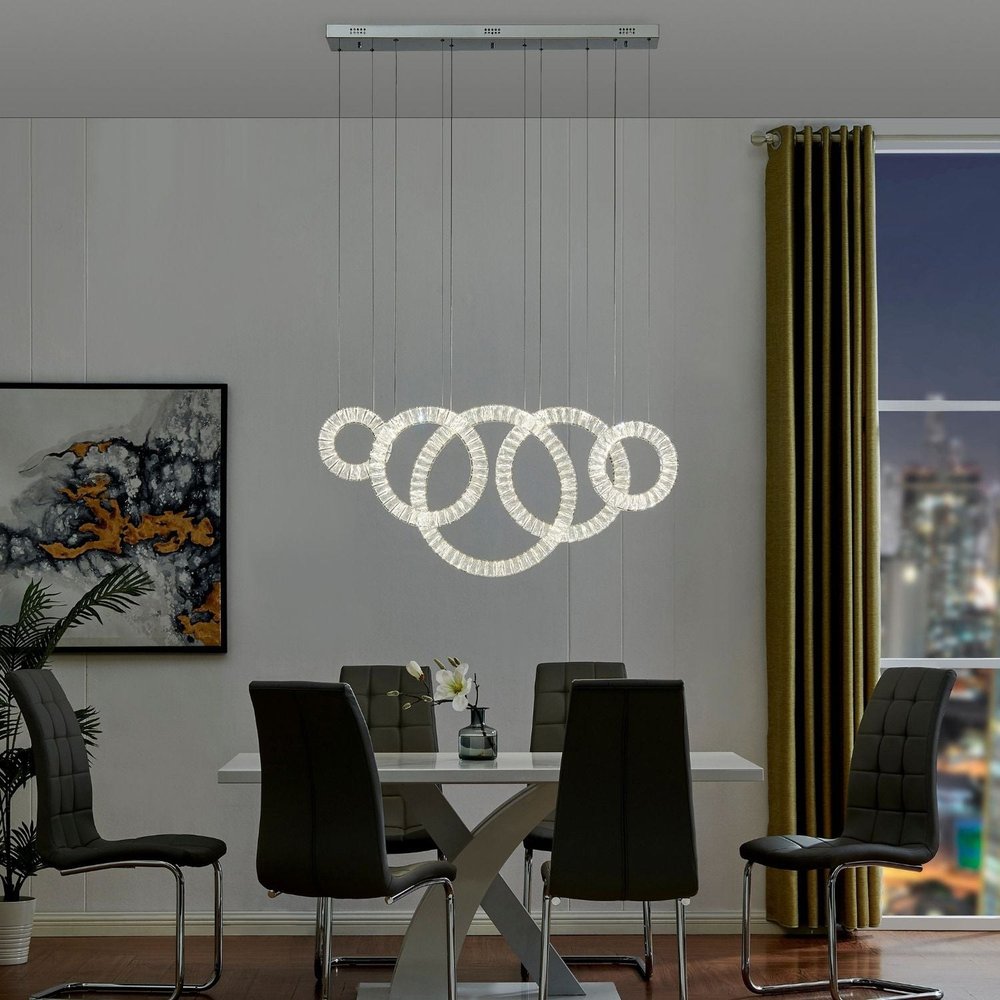 Silver And Clear Geometric Five Light Crystal LED Dimmable Chandelier HomeRoots