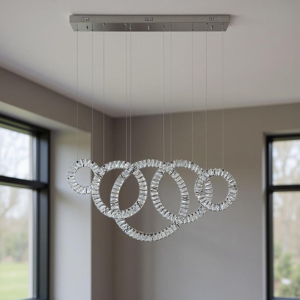 Silver And Clear Geometric Five Light Crystal LED Dimmable Chandelier HomeRoots
