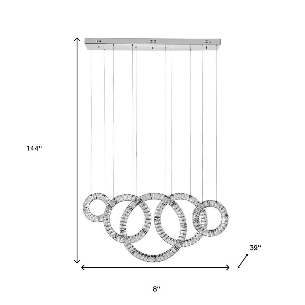 Silver And Clear Geometric Five Light Crystal LED Dimmable Chandelier HomeRoots