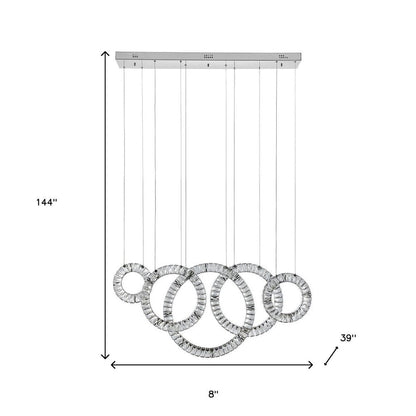 Silver And Clear Geometric Five Light Crystal LED Dimmable Chandelier HomeRoots