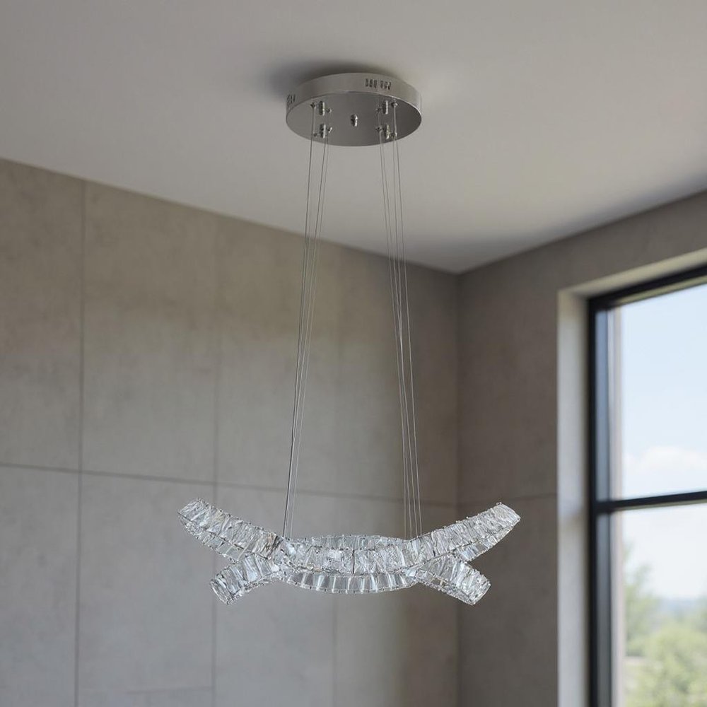 Silver And Clear Two Light Crystal LED Dimmable Chandelier HomeRoots