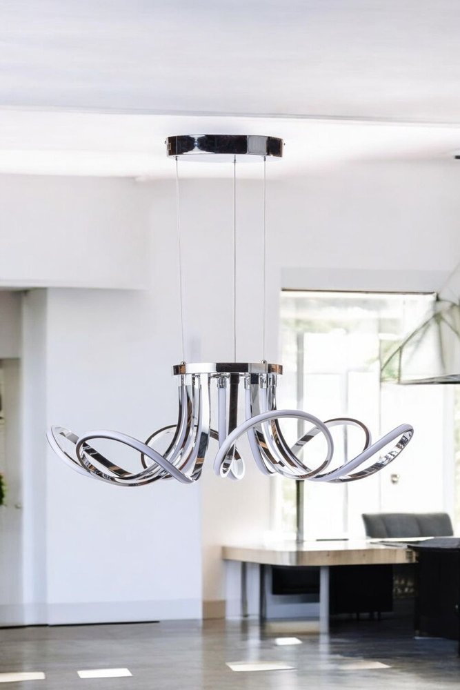 Silver Metallic Six Light Metal LED Dimmable Ceiling Light HomeRoots