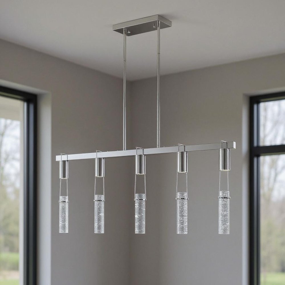 Silver And Clear Five Light Metal Dimmable Smart Enabled Chandelier With Clear Shades HomeRoots
