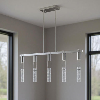 Silver And Clear Five Light Metal Dimmable Smart Enabled Chandelier With Clear Shades HomeRoots