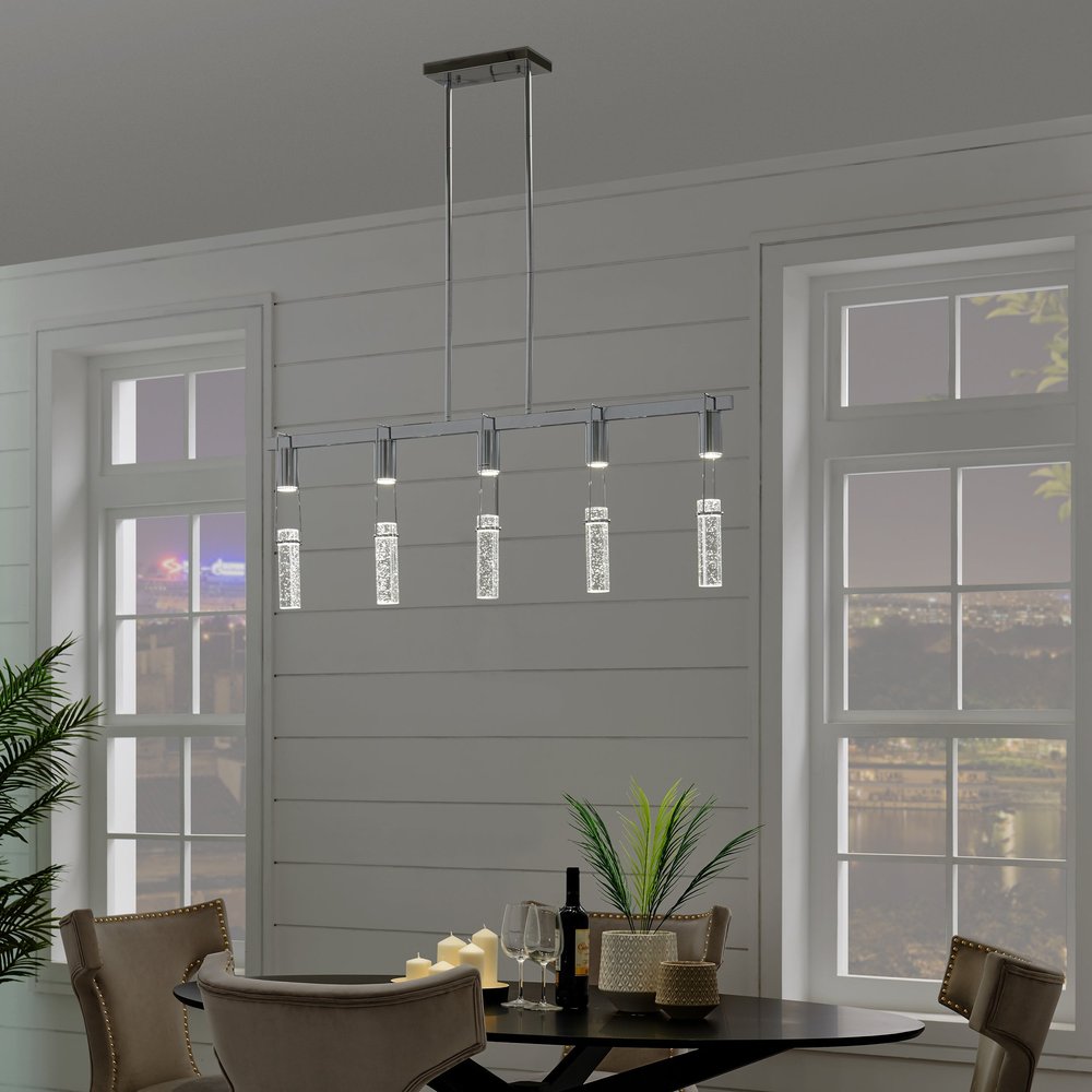 Silver And Clear Five Light Metal Dimmable Smart Enabled Chandelier With Clear Shades HomeRoots