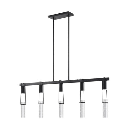 Black And Clear Five Light Metal and Faux Crystals Dimmable Smart Enabled Chandelier With Clear Shades HomeRoots