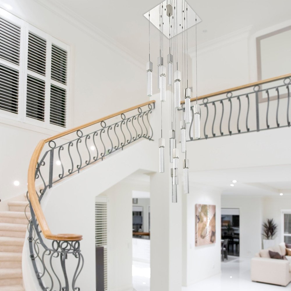 Silver And Clear Multi Light Metal Dimmable Chandelier With Clear Shades HomeRoots
