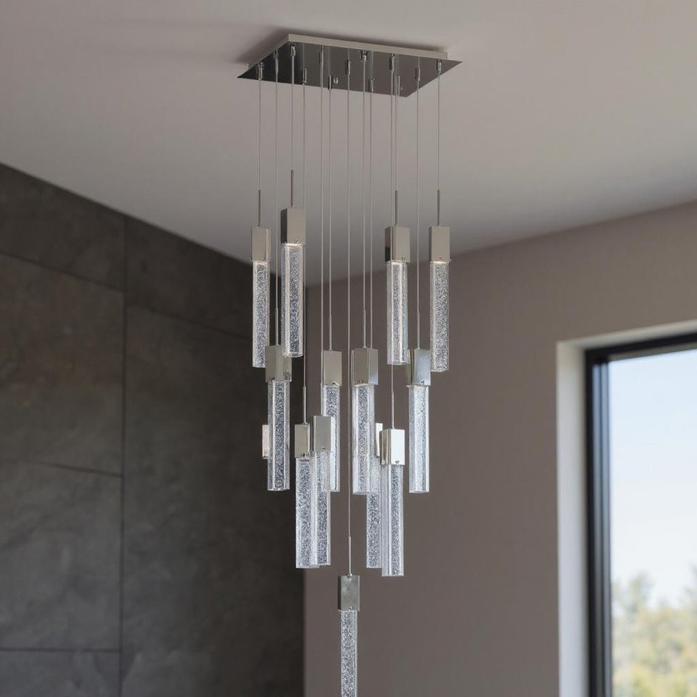 Silver And Clear Multi Light Metal Dimmable Chandelier With Clear Shades HomeRoots