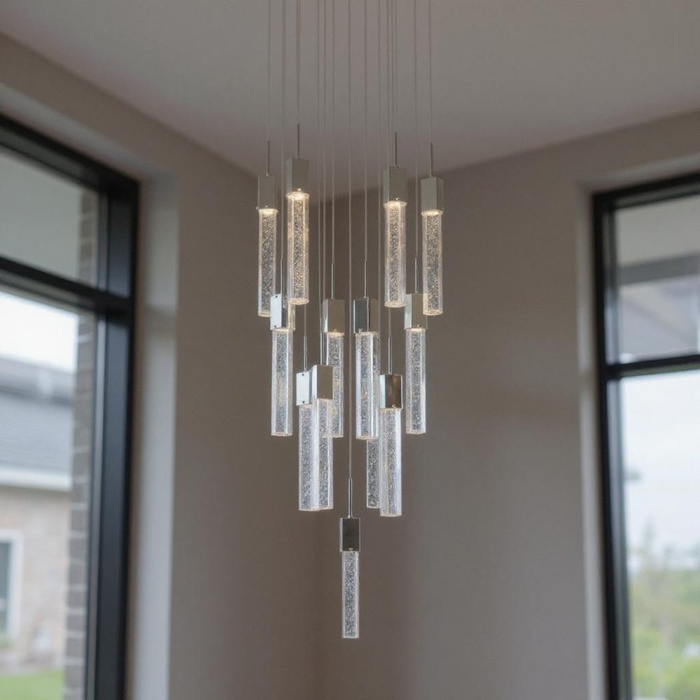 Silver And Clear Multi Light Metal Dimmable Chandelier With Clear Shades HomeRoots