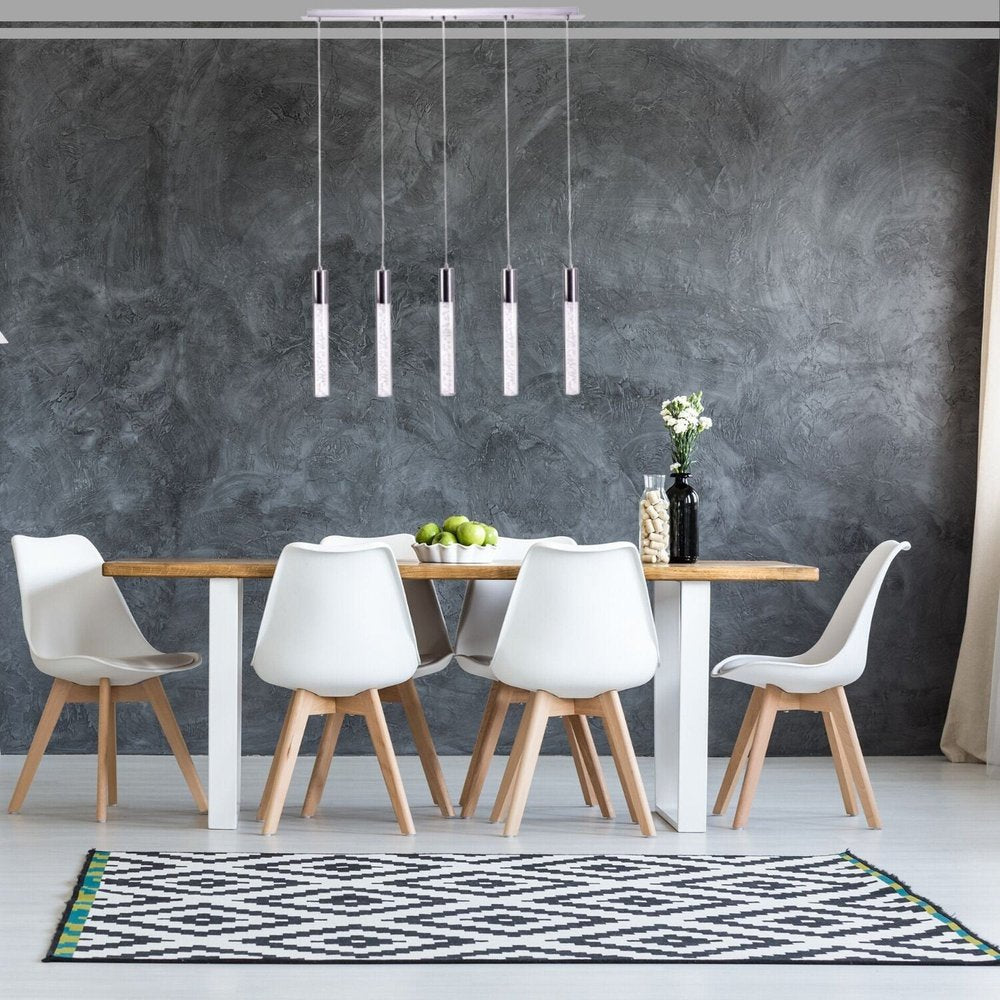Silver And Clear Five Light Metal Dimmable Chandelier With Clear Shades HomeRoots