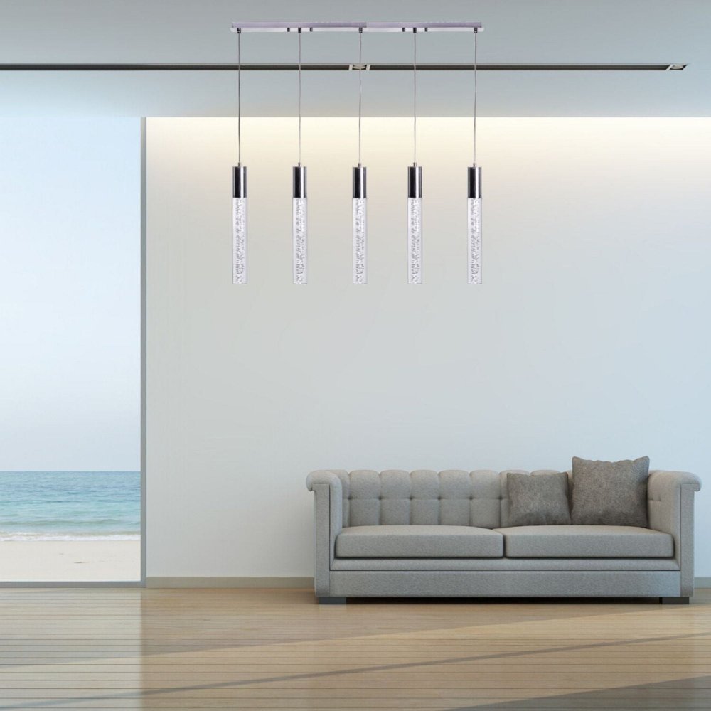Silver And Clear Five Light Metal Dimmable Chandelier With Clear Shades HomeRoots
