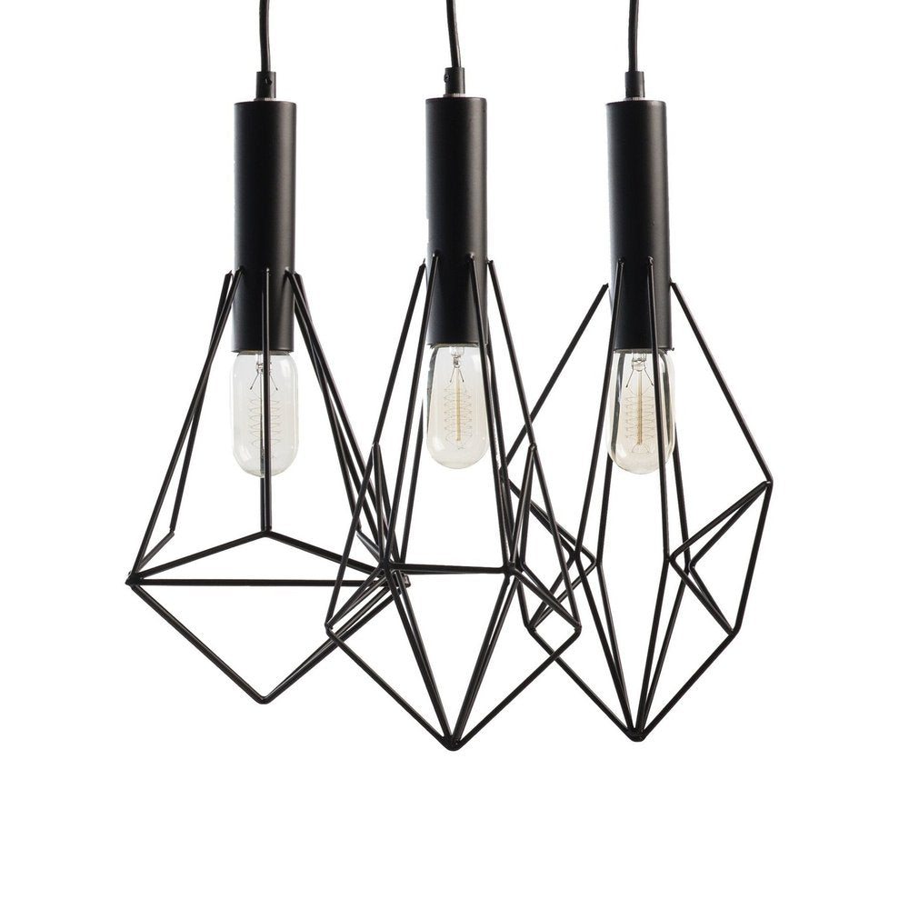 Black And Clear Three Light Metal Chandelier With Black Shades HomeRoots