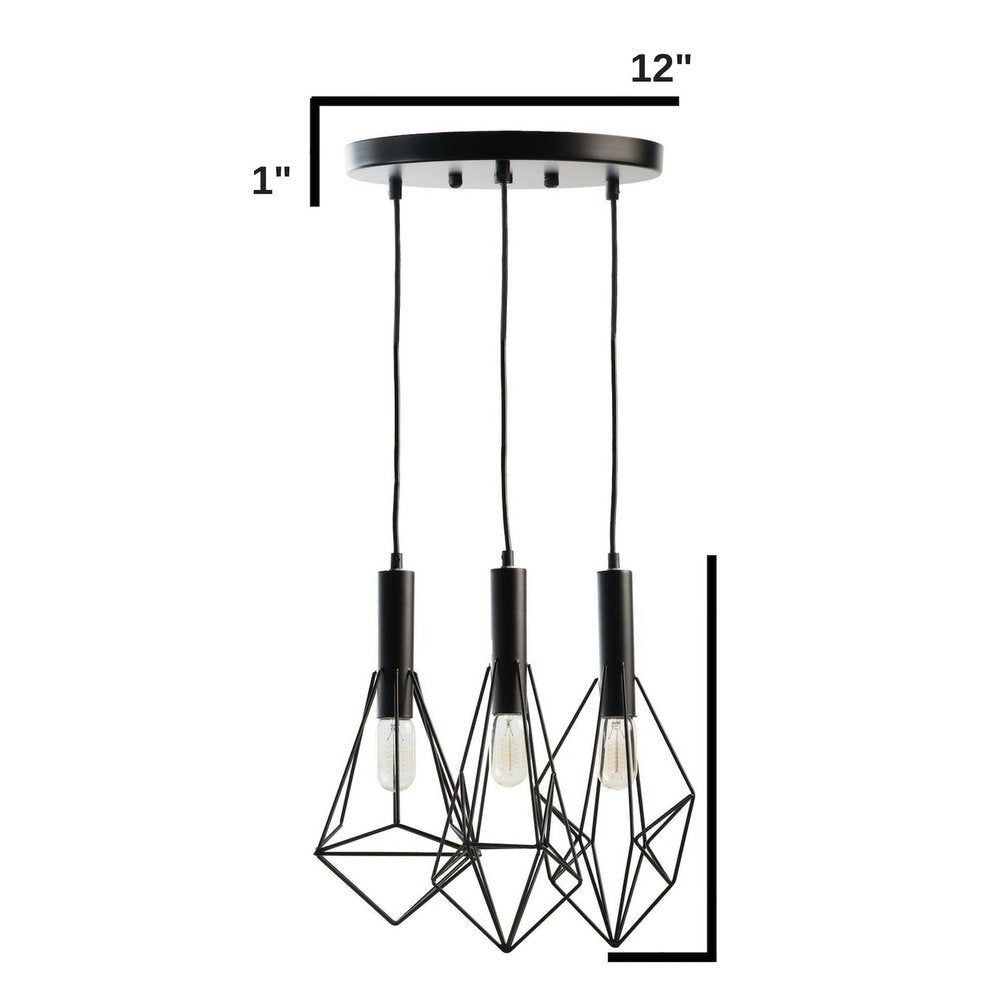 Black And Clear Three Light Metal Chandelier With Black Shades HomeRoots