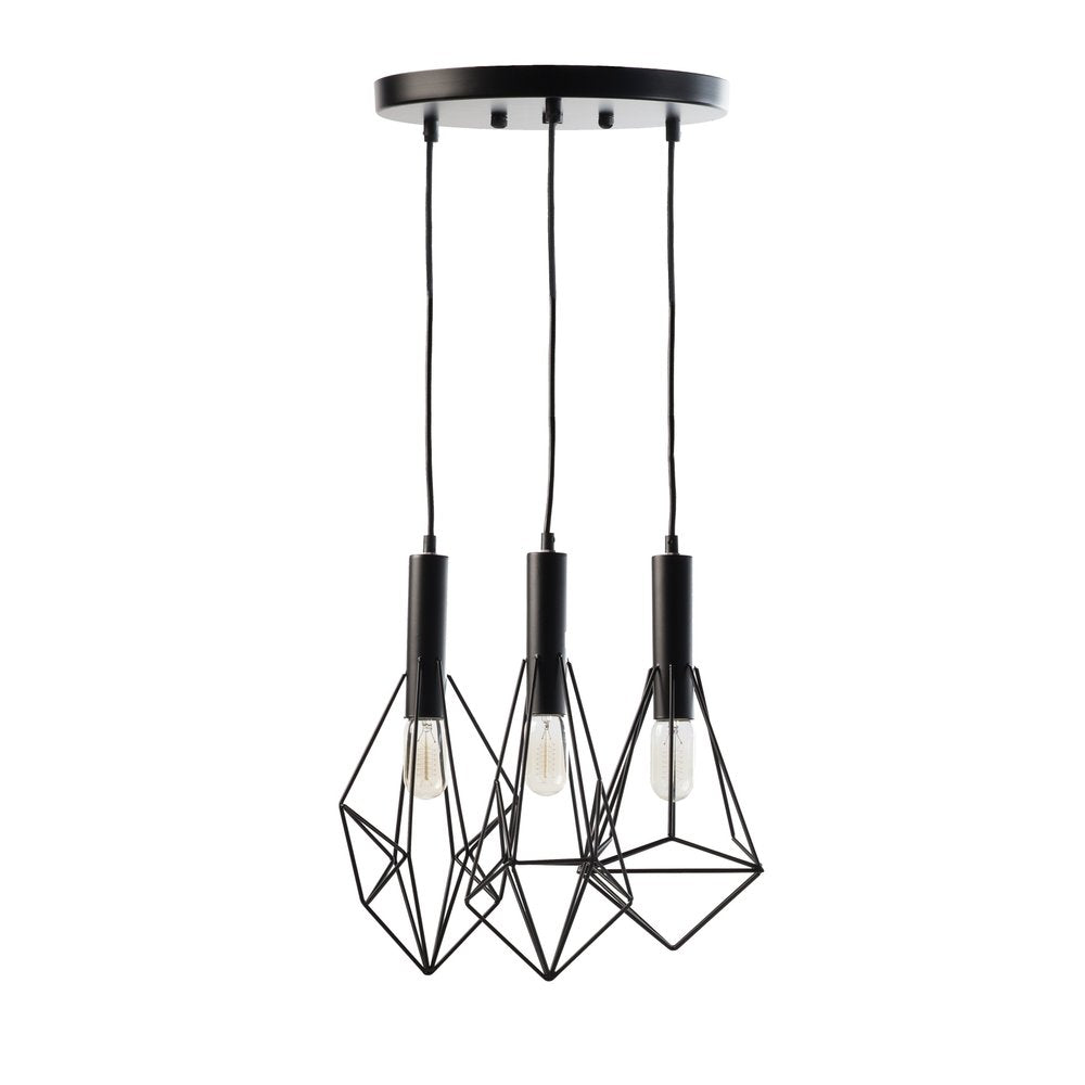 Black And Clear Three Light Metal Chandelier With Black Shades HomeRoots