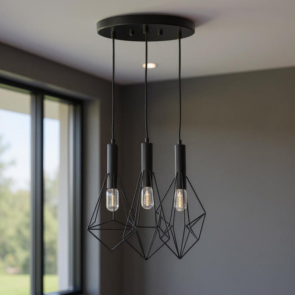Black And Clear Three Light Metal Chandelier With Black Shades HomeRoots