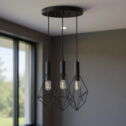 Black And Clear Three Light Metal Chandelier With Black Shades HomeRoots