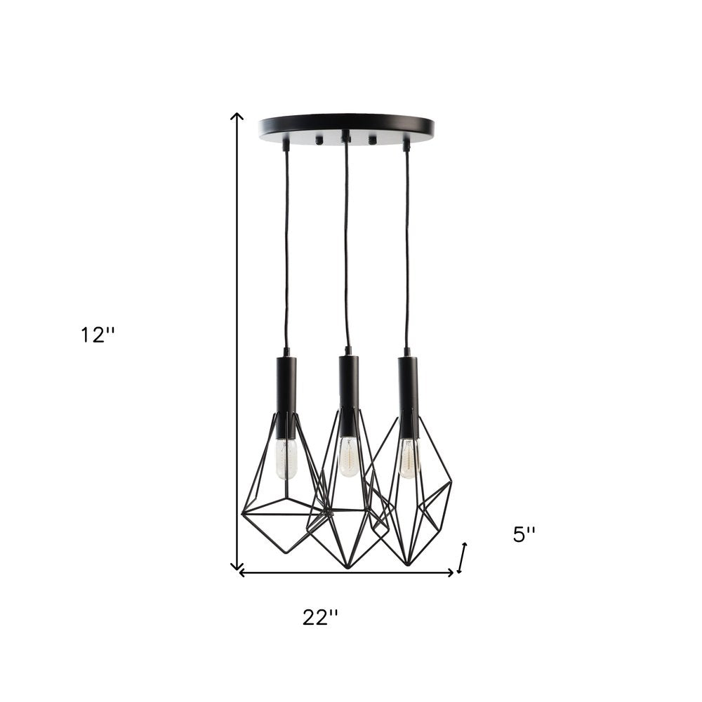 Black And Clear Three Light Metal Chandelier With Black Shades HomeRoots