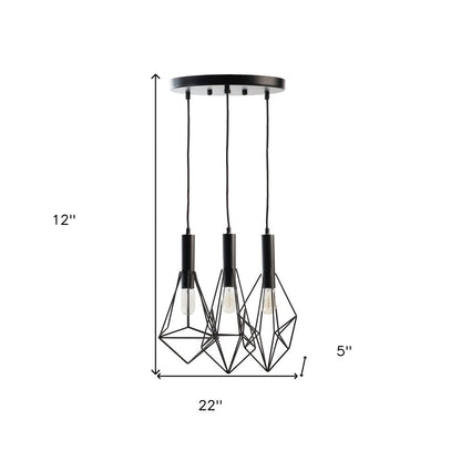 Black And Clear Three Light Metal Chandelier With Black Shades HomeRoots