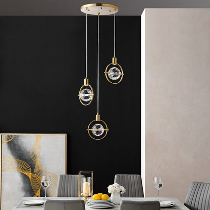 Gold And Clear Geometric Three Light Metal Dimmable Chandelier With Clear Shades HomeRoots