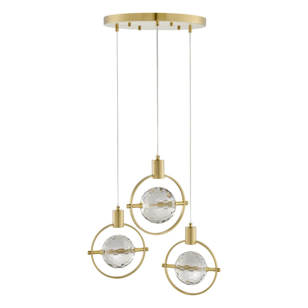 Gold And Clear Geometric Three Light Metal Dimmable Chandelier With Clear Shades HomeRoots
