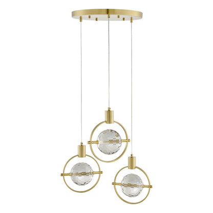 Gold And Clear Geometric Three Light Metal Dimmable Chandelier With Clear Shades HomeRoots